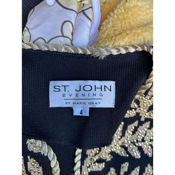 St.John Evening Collection Jacket  Marie Gray size 4 Black embroidered Gold Sant - Picture 3 of 9
